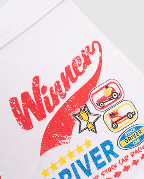 RiminiVeste Gasolino children's white boxer briefs with Winner driver print U3444