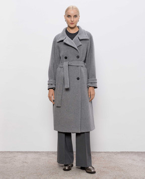 Peserico Gray double-breasted coat with wool and cashmere S20176Z00A03195
