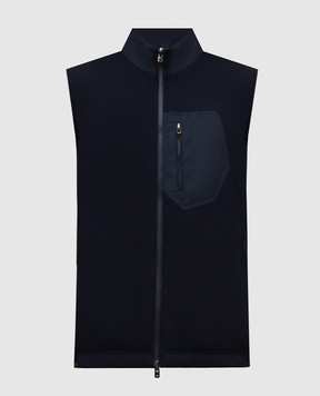 Sease West Blue Reversible Logo Wool Vest OV034TJ073