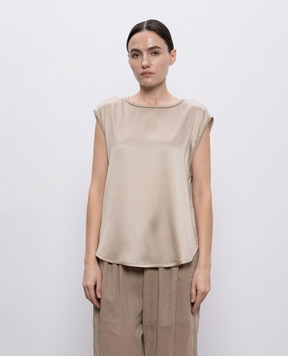 Brunello Cucinelli Beige silk top with monil chain M0C59EL110