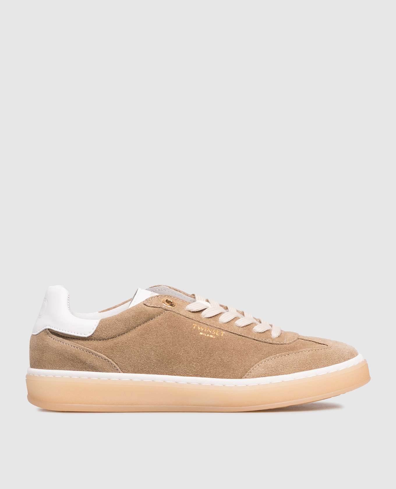 Beige suede sneakers with logo Twinset