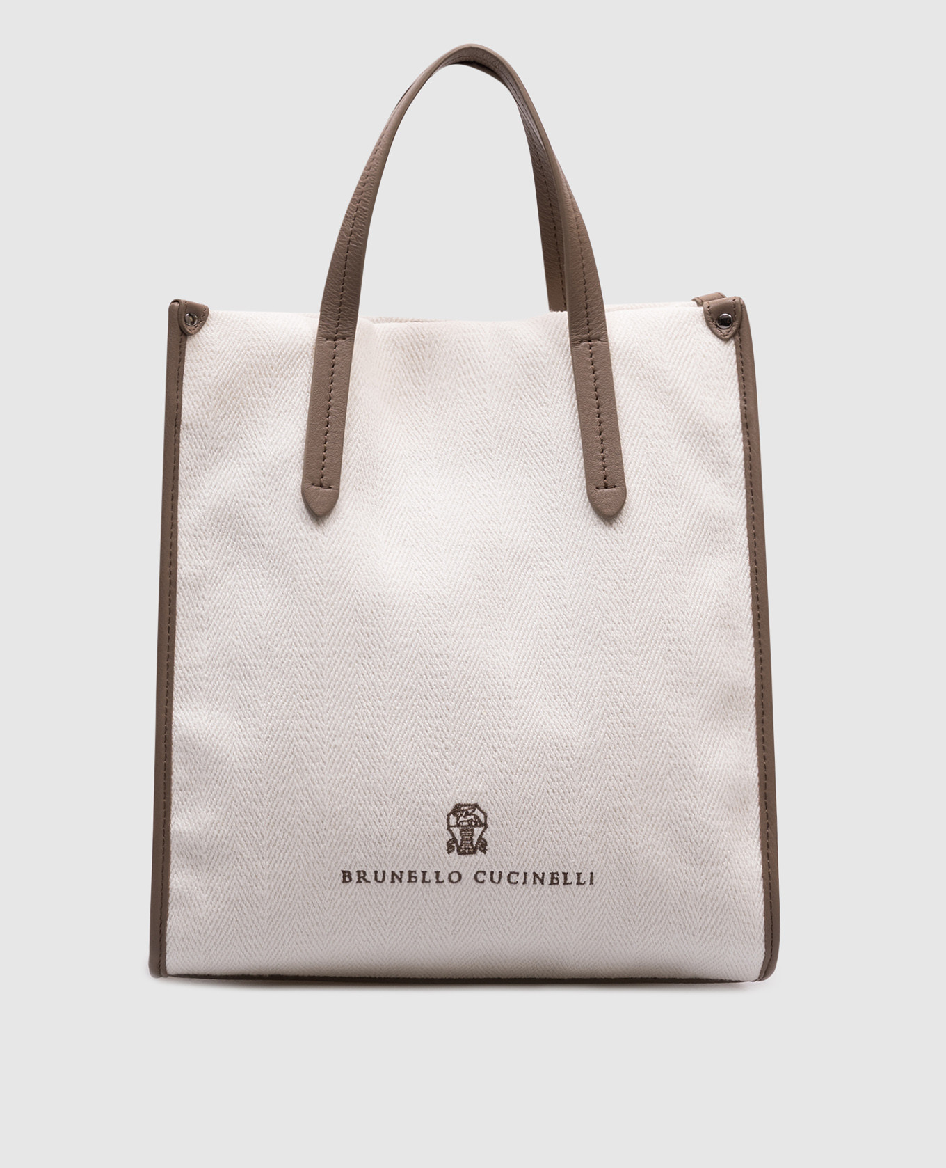 

White linen bag with pattern and logo embroidery Brunello Cucinelli