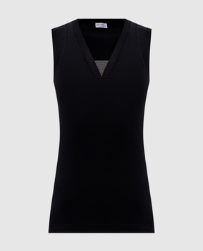 Brunello Cucinelli Top nero a coste con catena Monil M0TC8EL672