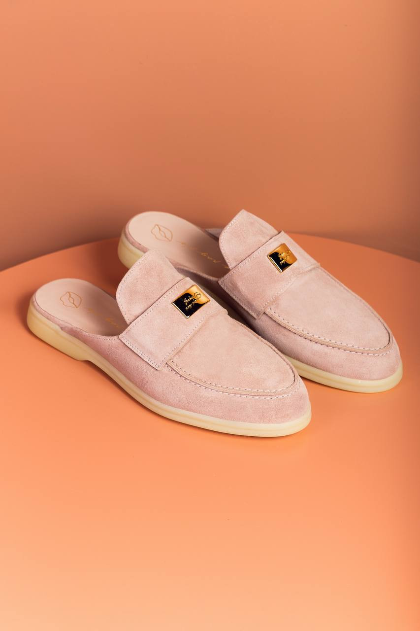 

Beige suede mules with logo Babe Pay Pls