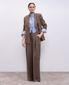 Brunello Cucinelli Brown double-breasted jacket with linen MH1267040