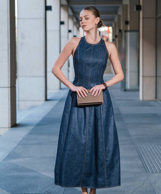 Brunello Cucinelli - Blue denim dress with monil chain MF28TA5196 - shop  with Denmark delivery at Symbol