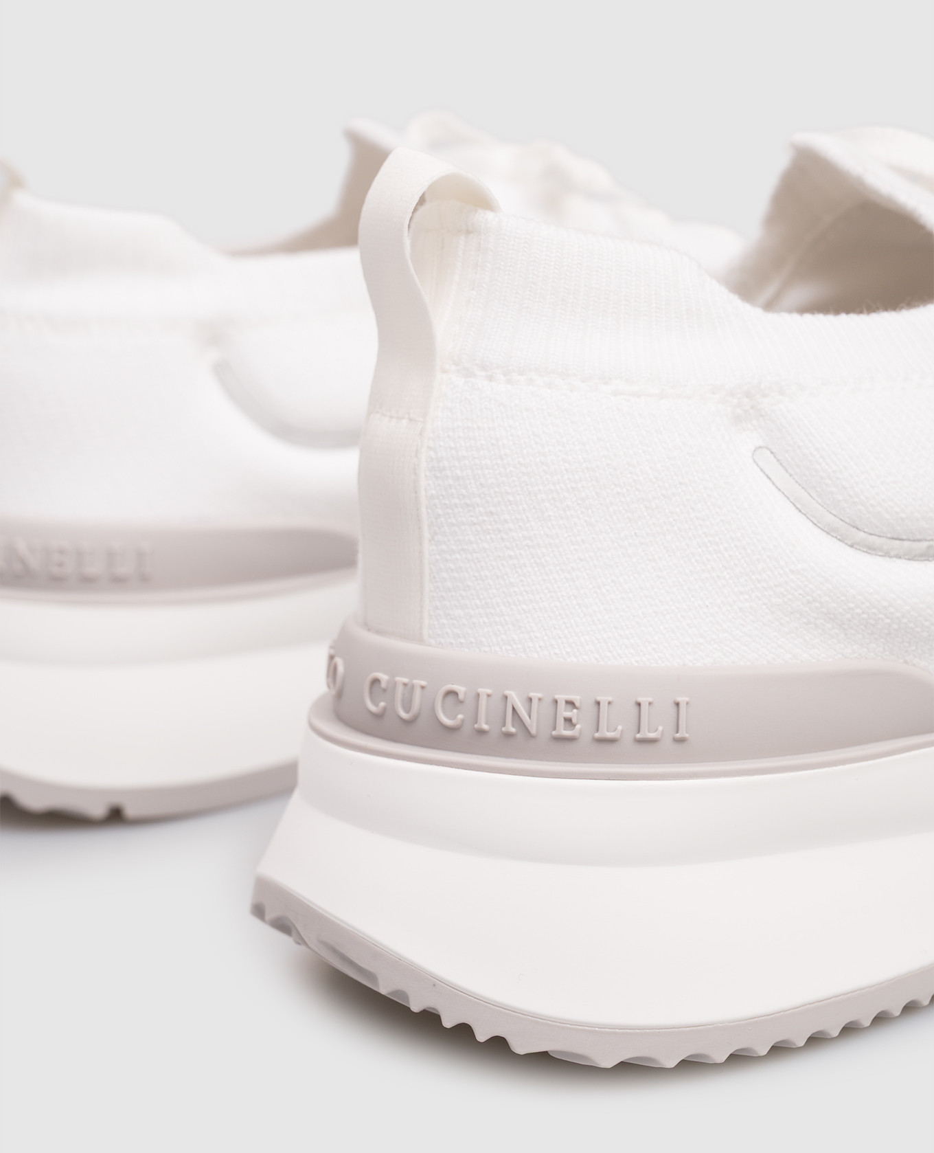 

White sneakers with textured logo Brunello Cucinelli