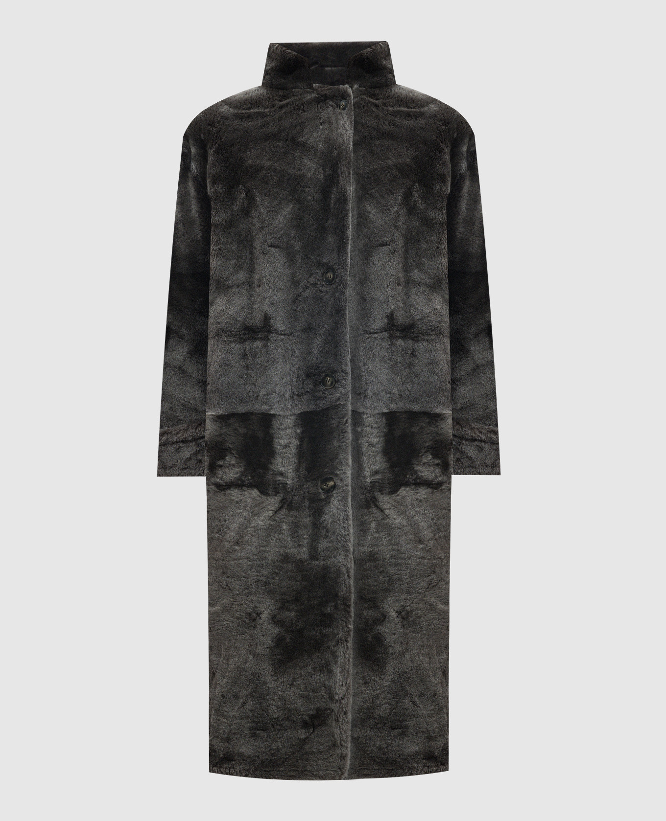 Gray elongated sheepskin coat