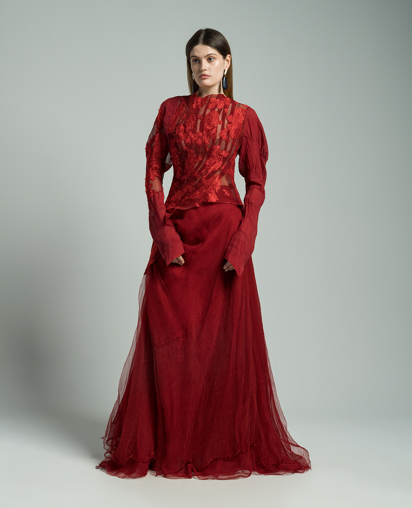 

Red silk blouse with lace Marc Le Bihan