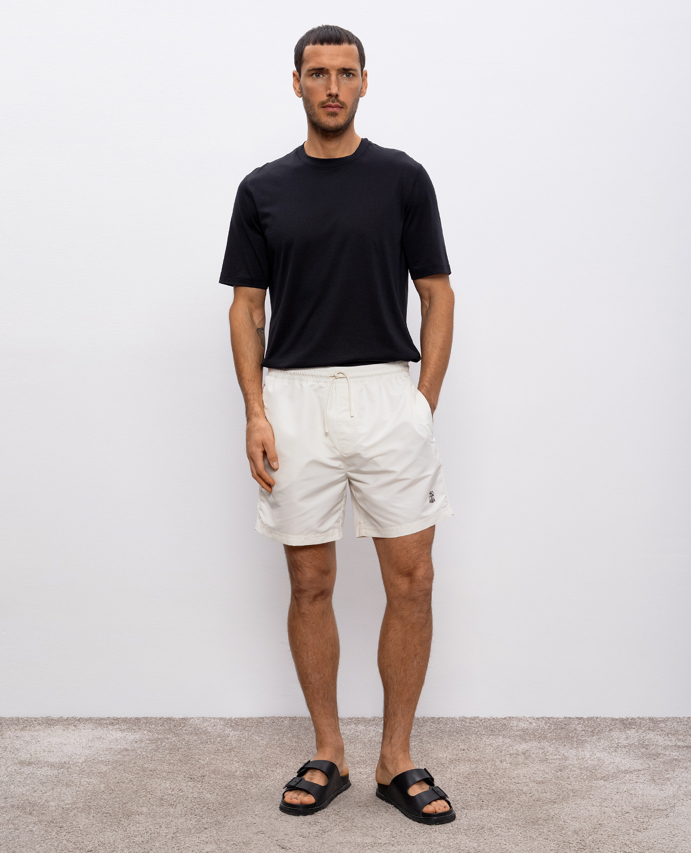 

Beige swim shorts with logo emblem Brunello Cucinelli