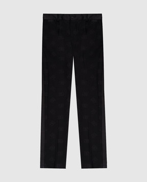 Dolce&Gabbana Children's black wool trousers with a logo pattern L44P04FJBAK