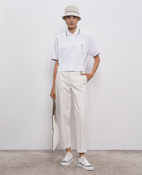 Brunello Cucinelli White pants with logo patch MA126P8873