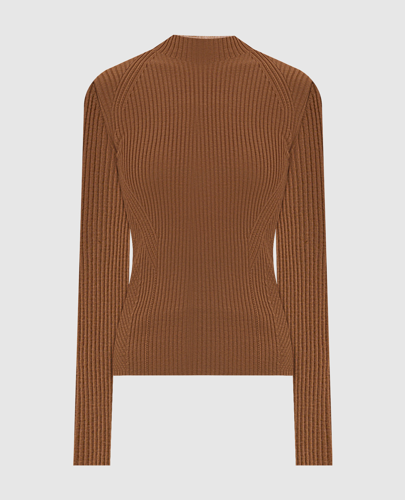 Brown ribbed wool golf shirt with logo Twinset