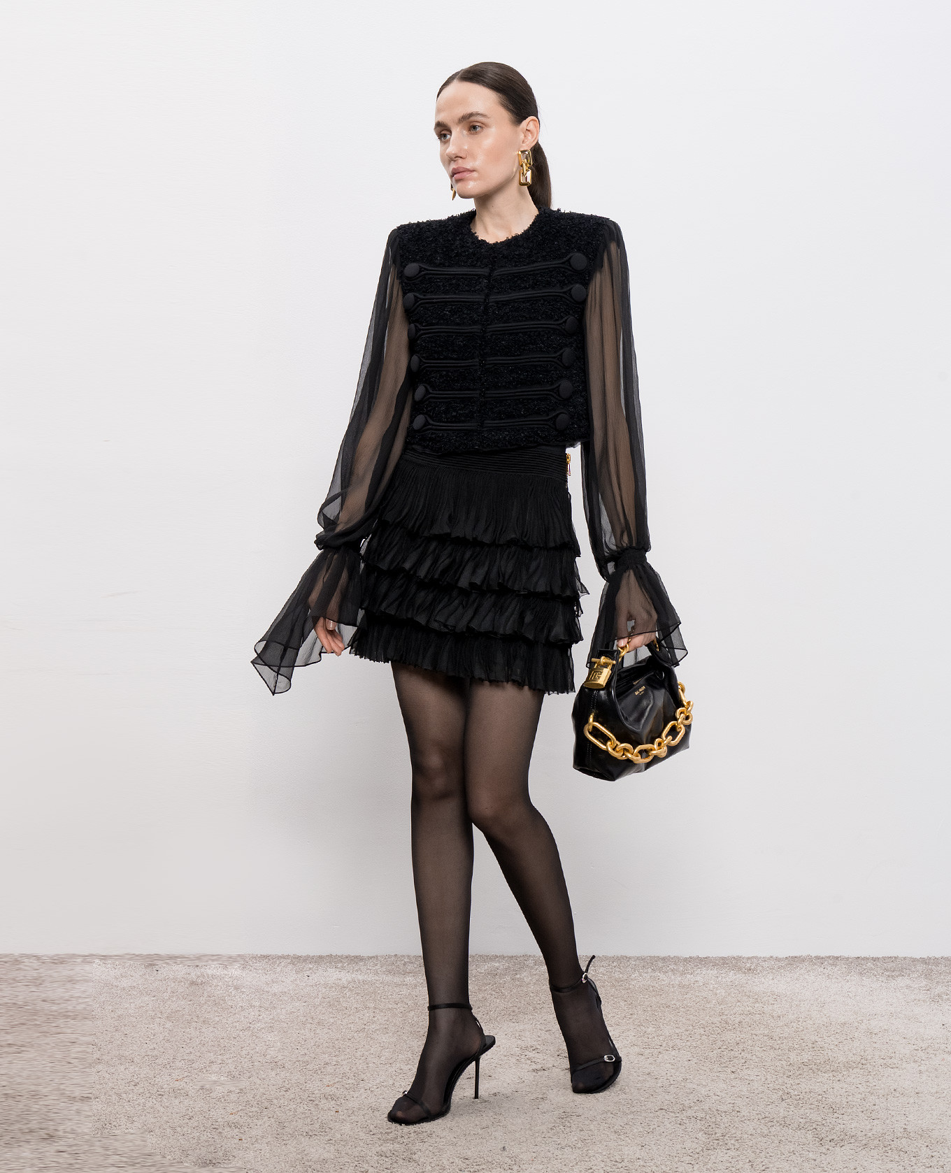 

Black tweed jacket with silk Balmain