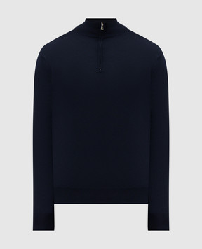 Cashmere&Whiskey Blue merino wool jumper with zipper 77397