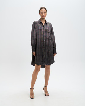 Palm Angels Green check shirt dress PWDG002F24FAB003