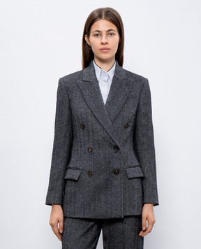 Brunello Cucinelli Black double-breasted jacket with wool in a woven pattern MB1277036