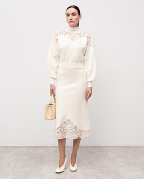 Twinset White midi skirt with floral embroidery 252TP3407