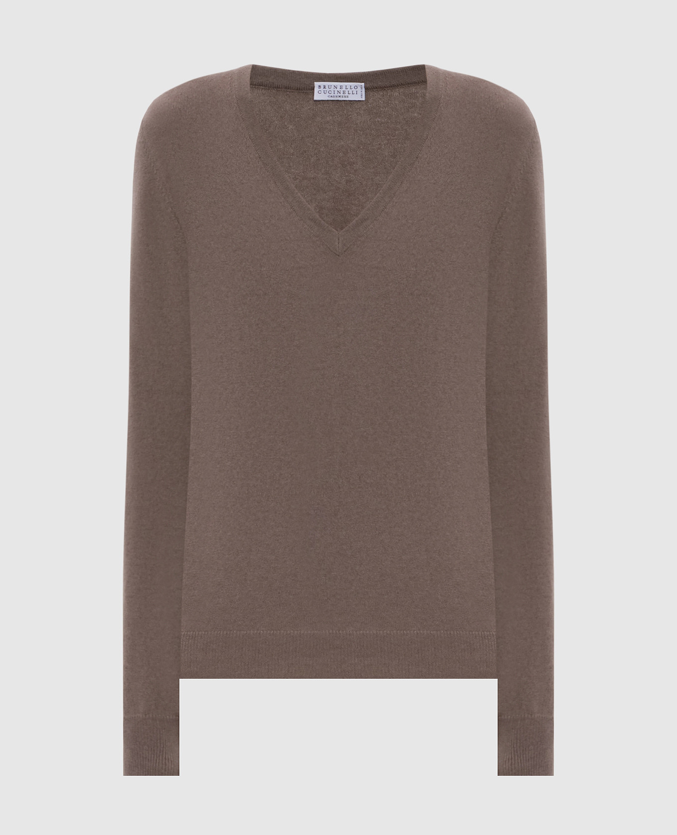 Brown cashmere pullover with monil chain