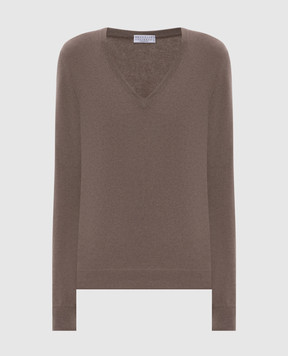 Brunello Cucinelli Brown cashmere pullover with monil chain M12144402P