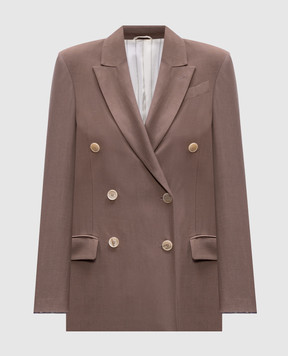 Brunello Cucinelli Brown double-breasted jacket with linen MH1267040