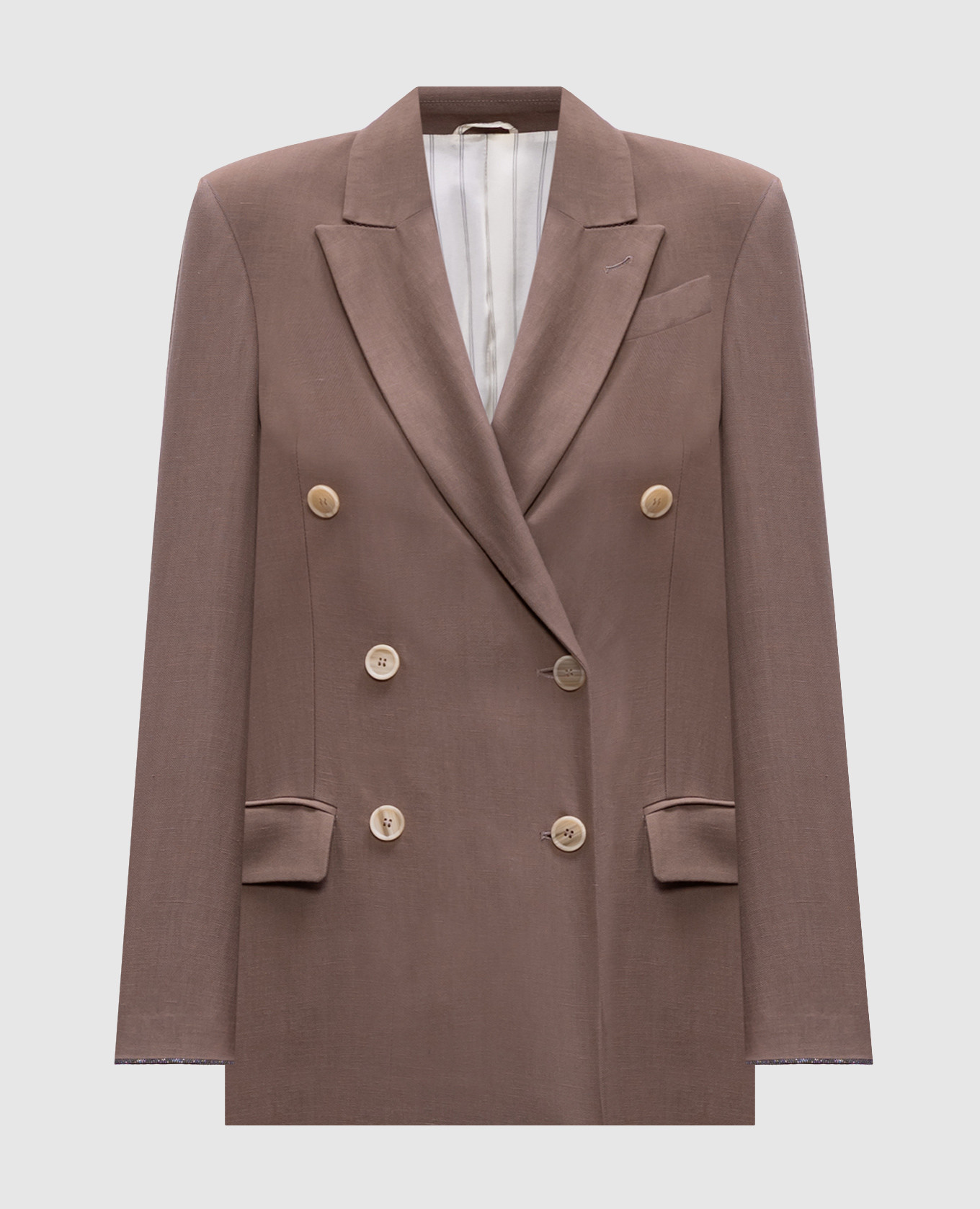 

Brown double-breasted jacket with linen Brunello Cucinelli