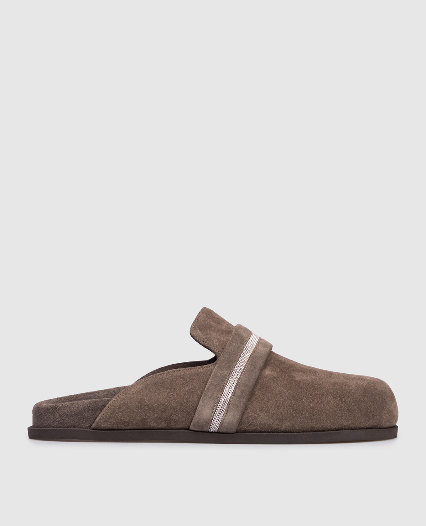 Brown suede mules with monil chain Peserico