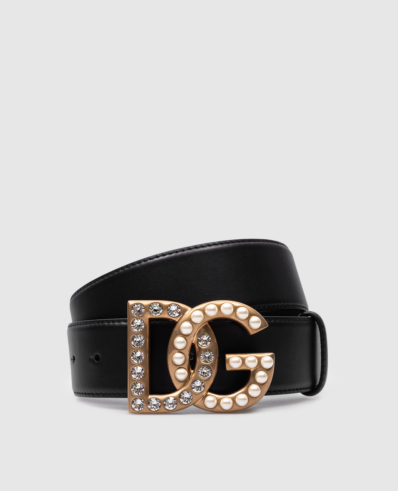 Black leather strap with crystal dg logo dolce&gabbana