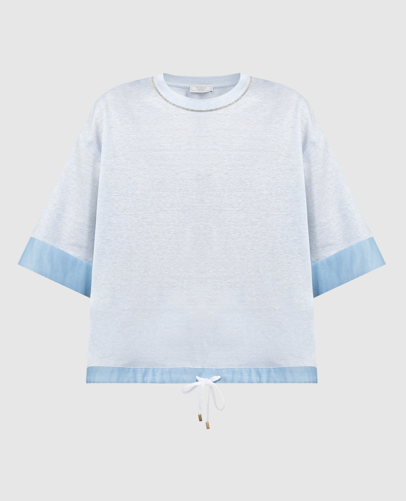 

Blue silk and linen t-shirt with monil chain Peserico, Light blue