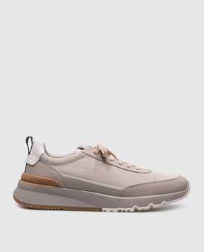 Brunello Cucinelli Beige leather sneakers with textured logo MZUSGGO278