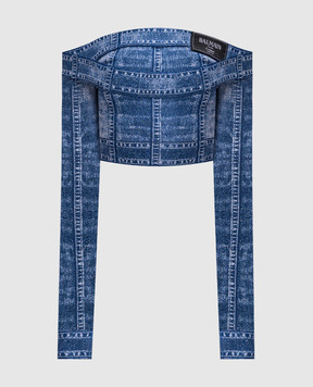 Balmain Blue cropped top with logo patch EF1AO385KH80