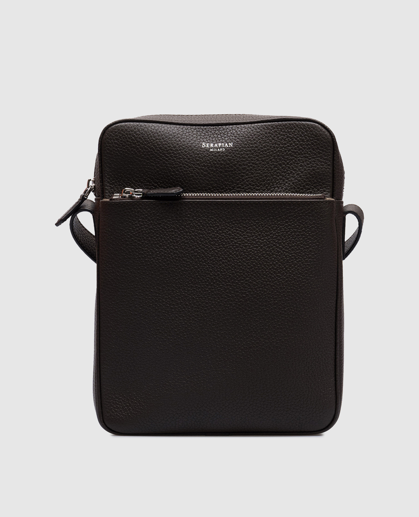 

Flat North South brown leather bag with logo print Serapian