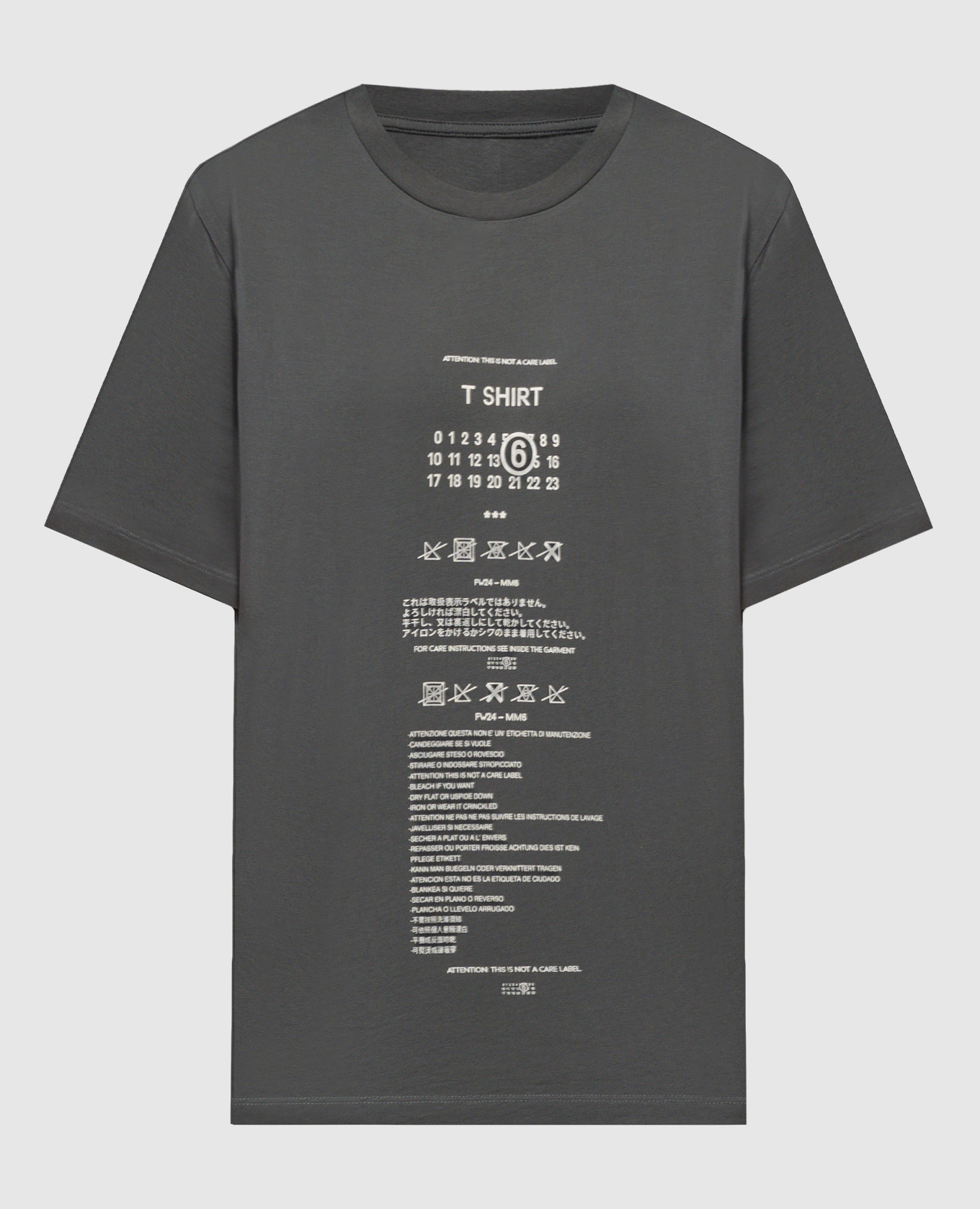 Gray t-shirt with care label print maison margiela mm6