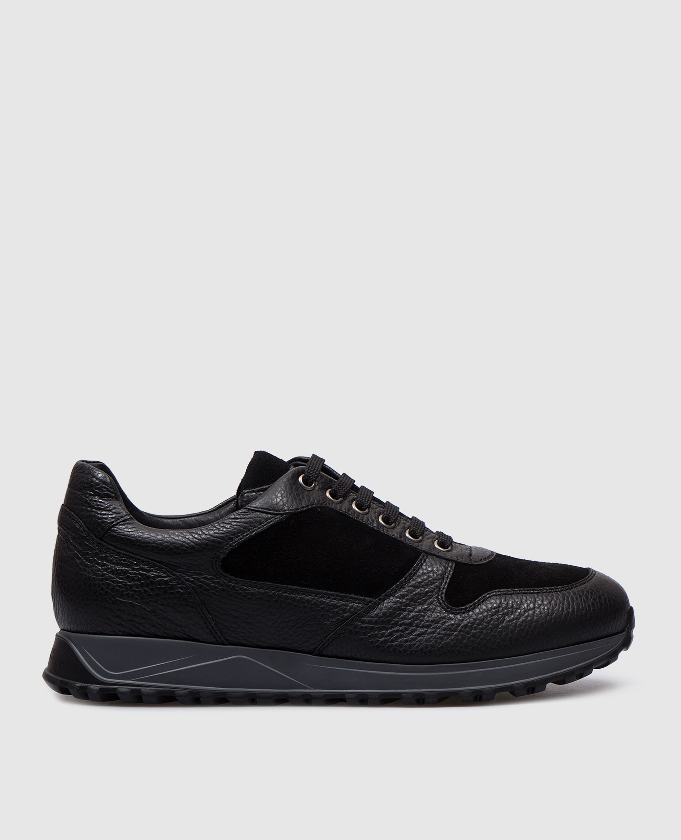 Doucal's Black leather sneakers with embossed logo