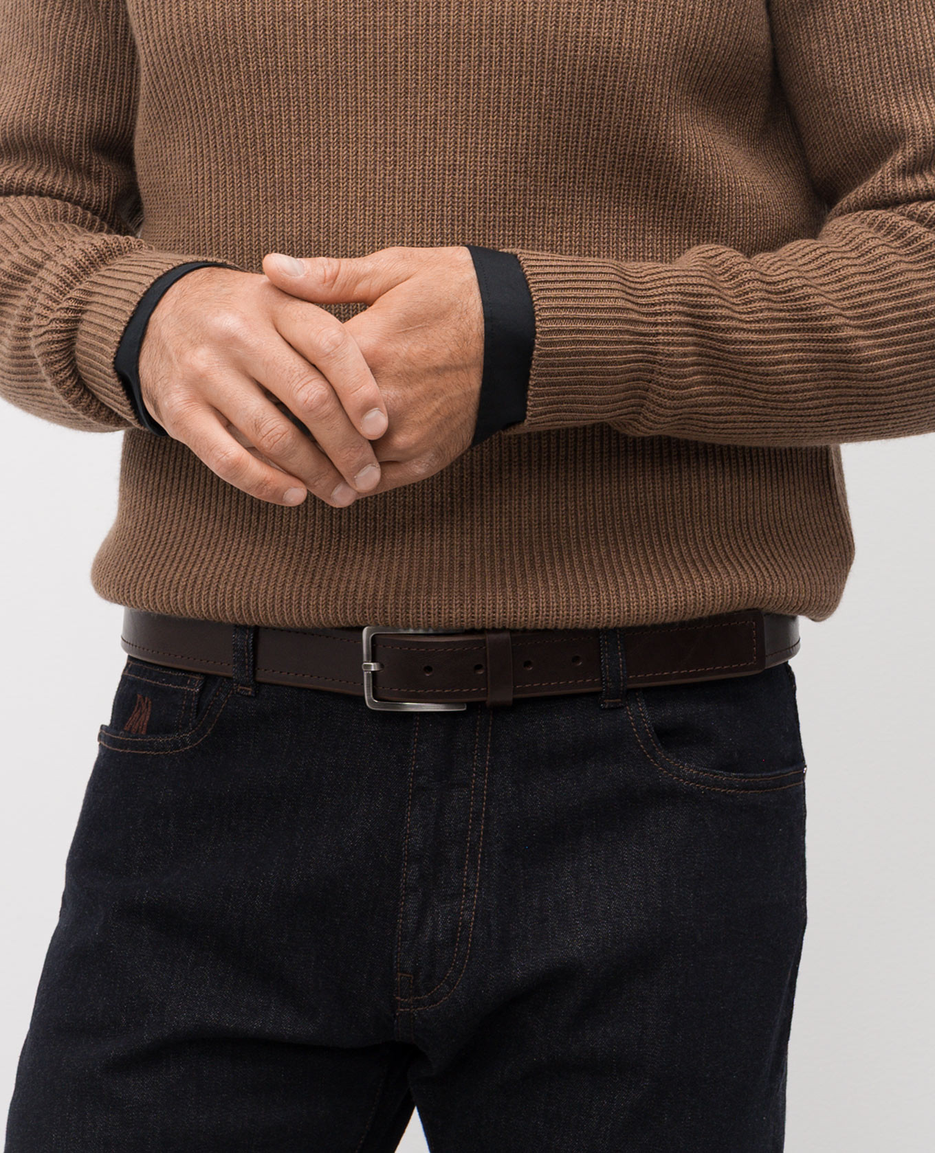 

Brown leather belt with logo Peserico