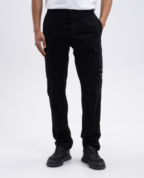 C.P. Company Black cargo pants with logo patch MPA068A005529G
