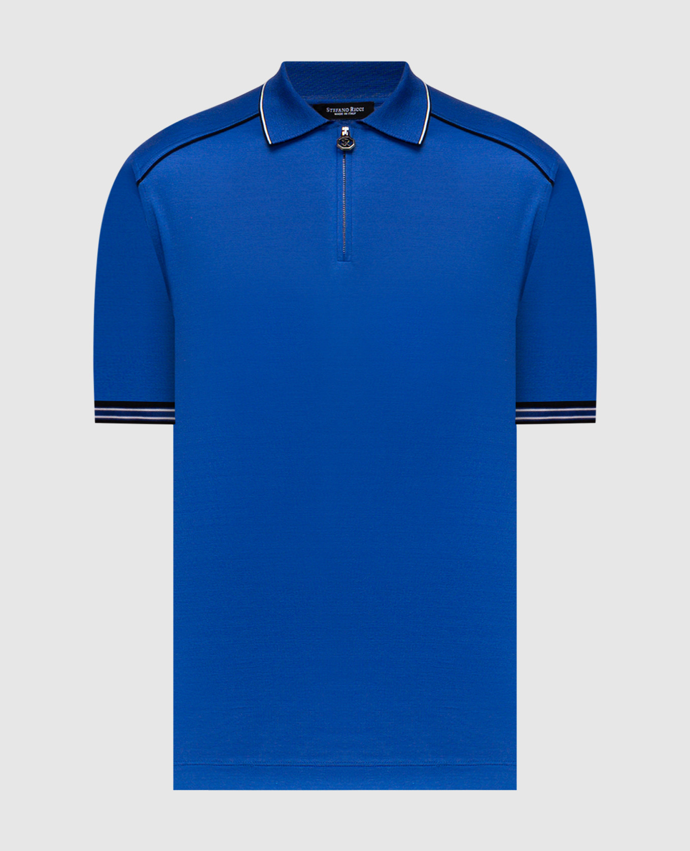 Blue polo with embroidered monogram logo Stefano Ricci
