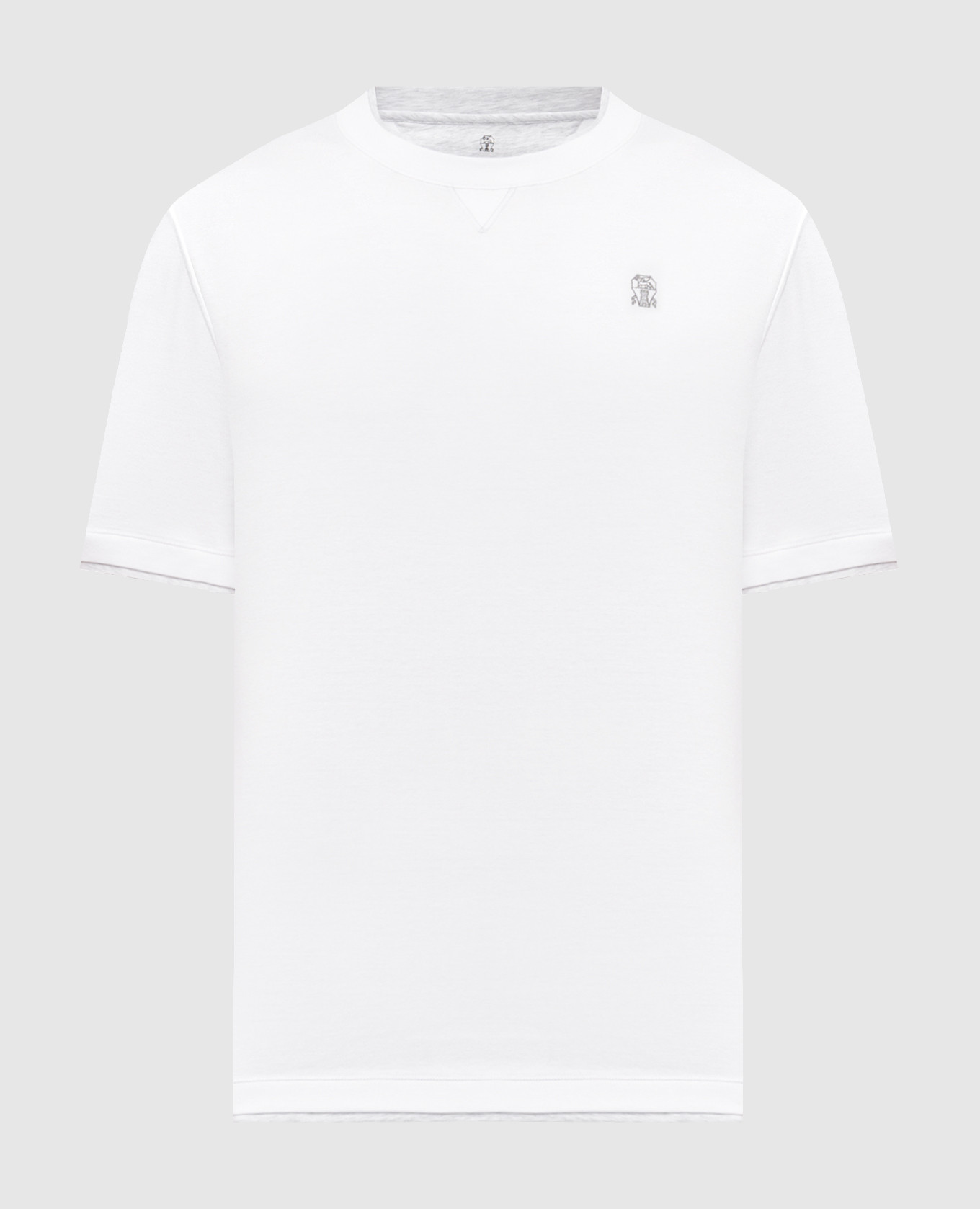 White T-shirt with embroidered logo emblem Brunello Cucinelli