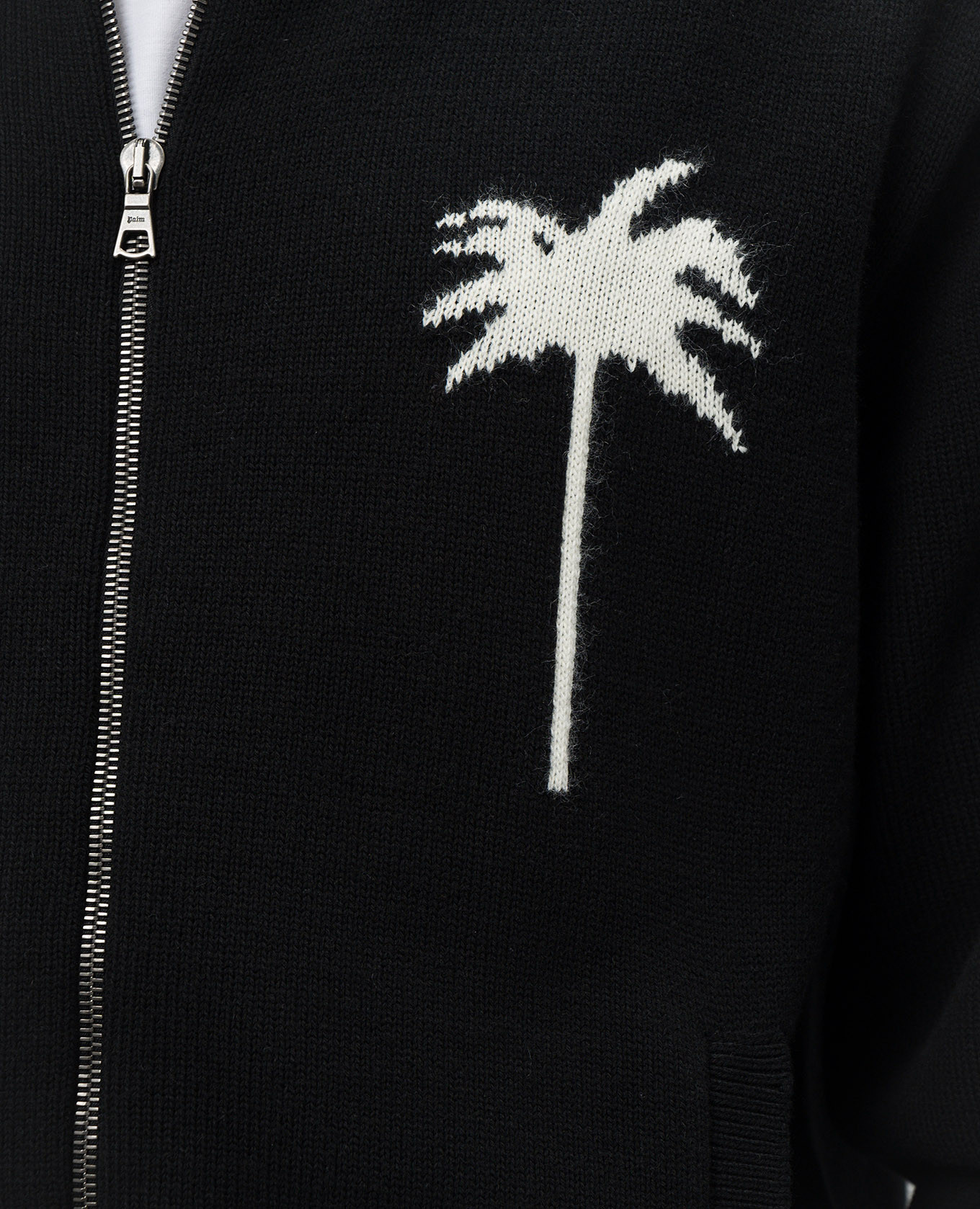 Black merino wool cardigan with woven palm tree pattern Palm Angels 5