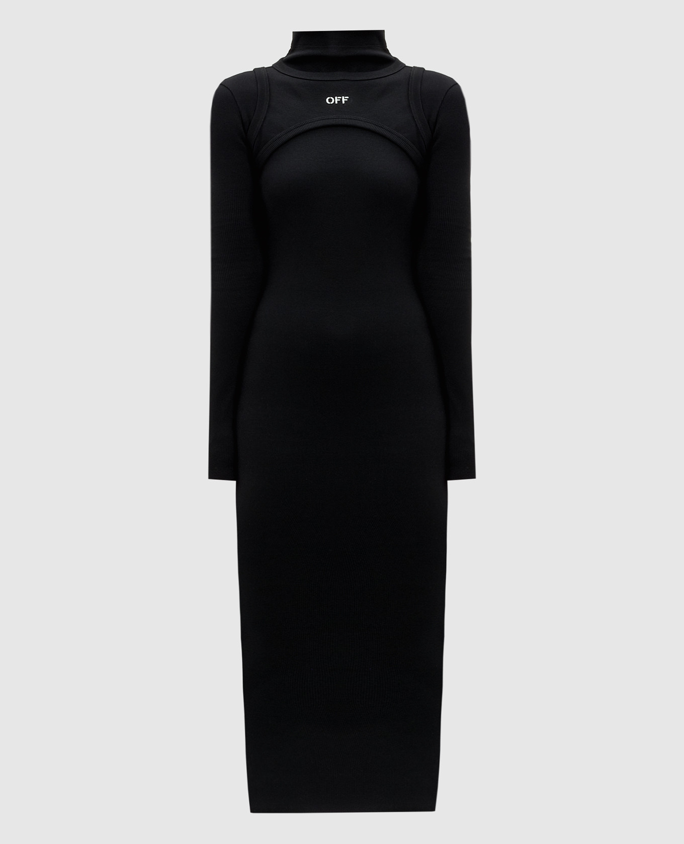 

Black ribbed midi dress with Off logo embroidery Off-White