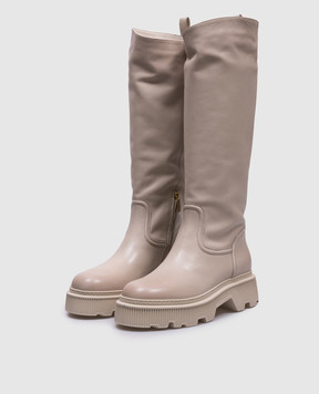 Santoni Beige leather boots with logo WSCW71108LAMTLGA