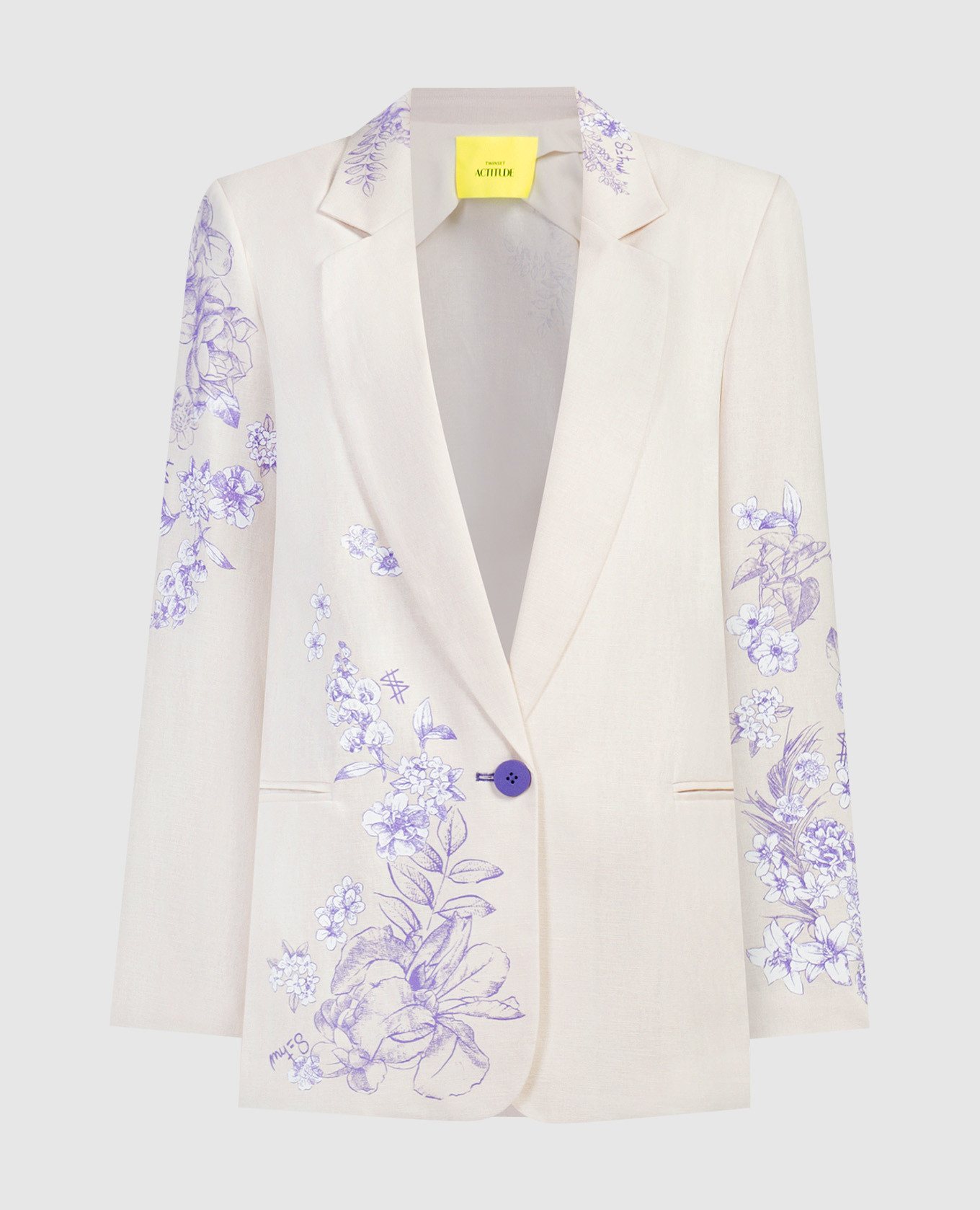 

Beige jacket with linen in a floral print with a logo Twinset Actitude, Бежевый