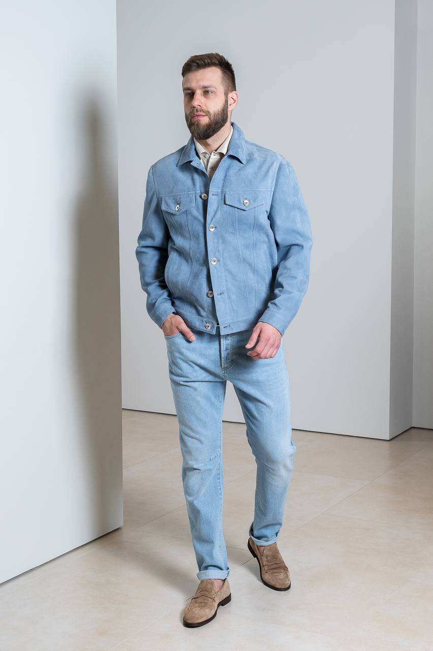 

Blue leather jacket Brunello Cucinelli, Light blue