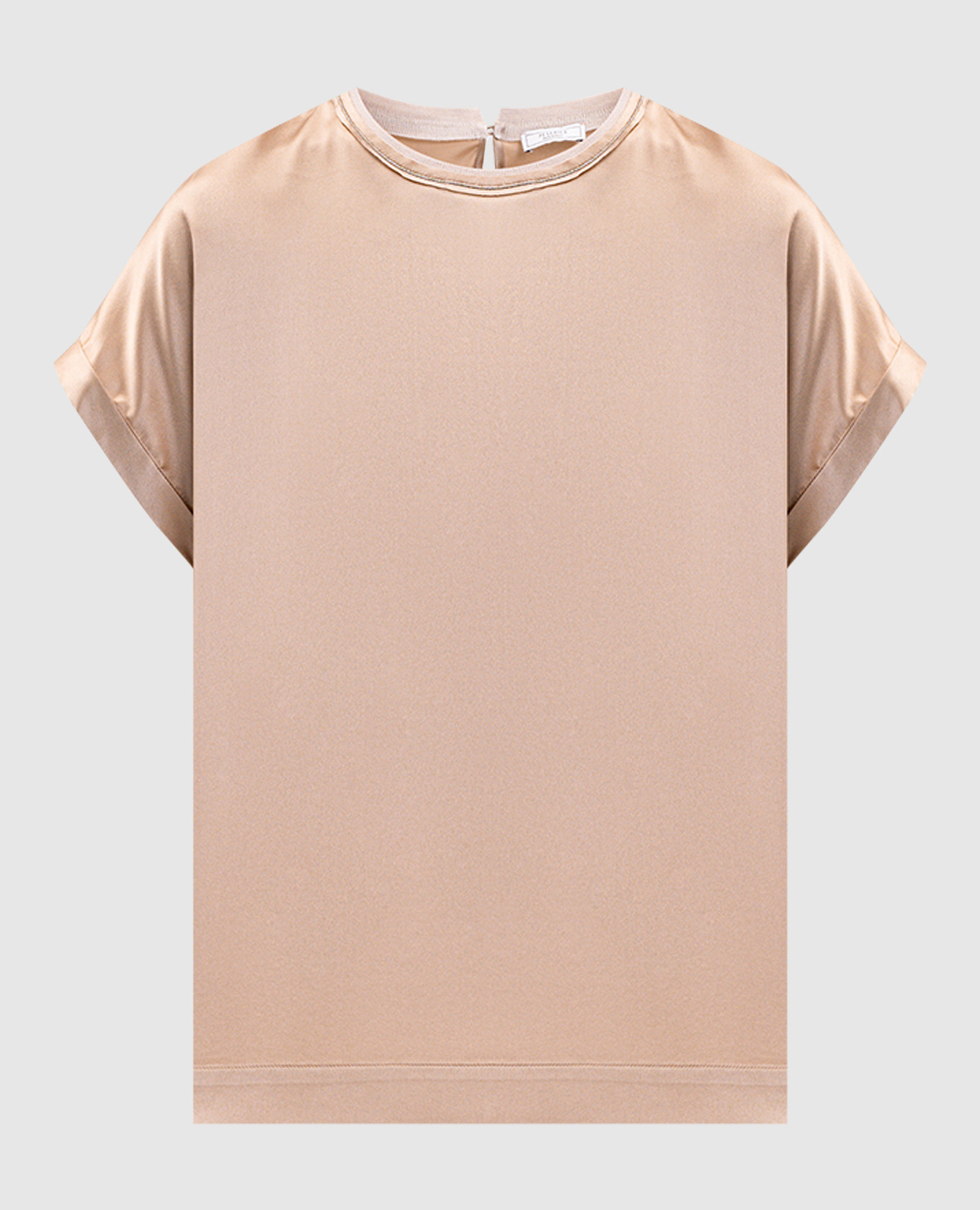 Beige silk top with monil chain Peserico