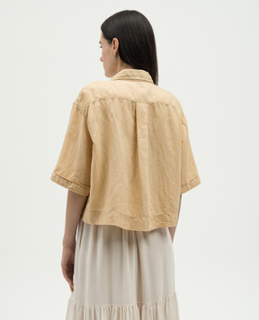 Brunello Cucinelli Yellow cropped linen shirt with monil chain MD698MH636