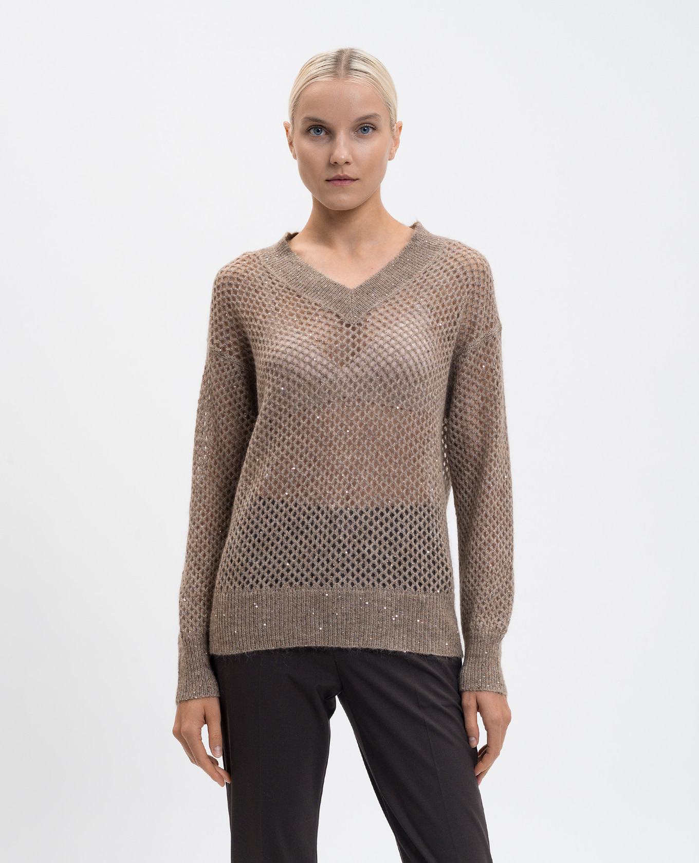 

Beige openwork pullover with wool and sequins Brunello Cucinelli