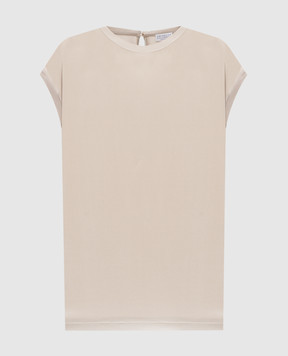 Brunello Cucinelli Beige silk top with monil chain MPC59EH500