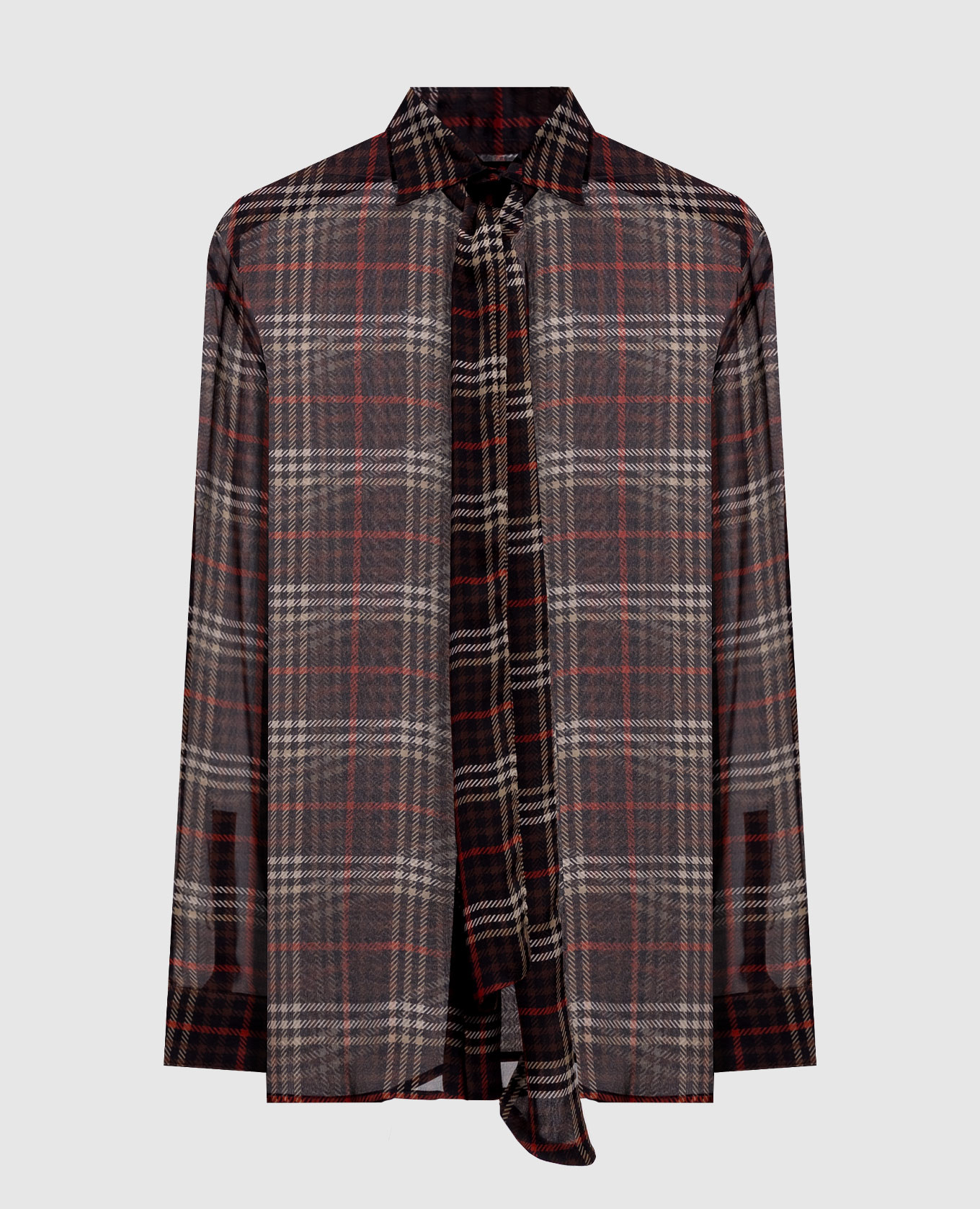 

Brown checked silk blouse Saint Laurent