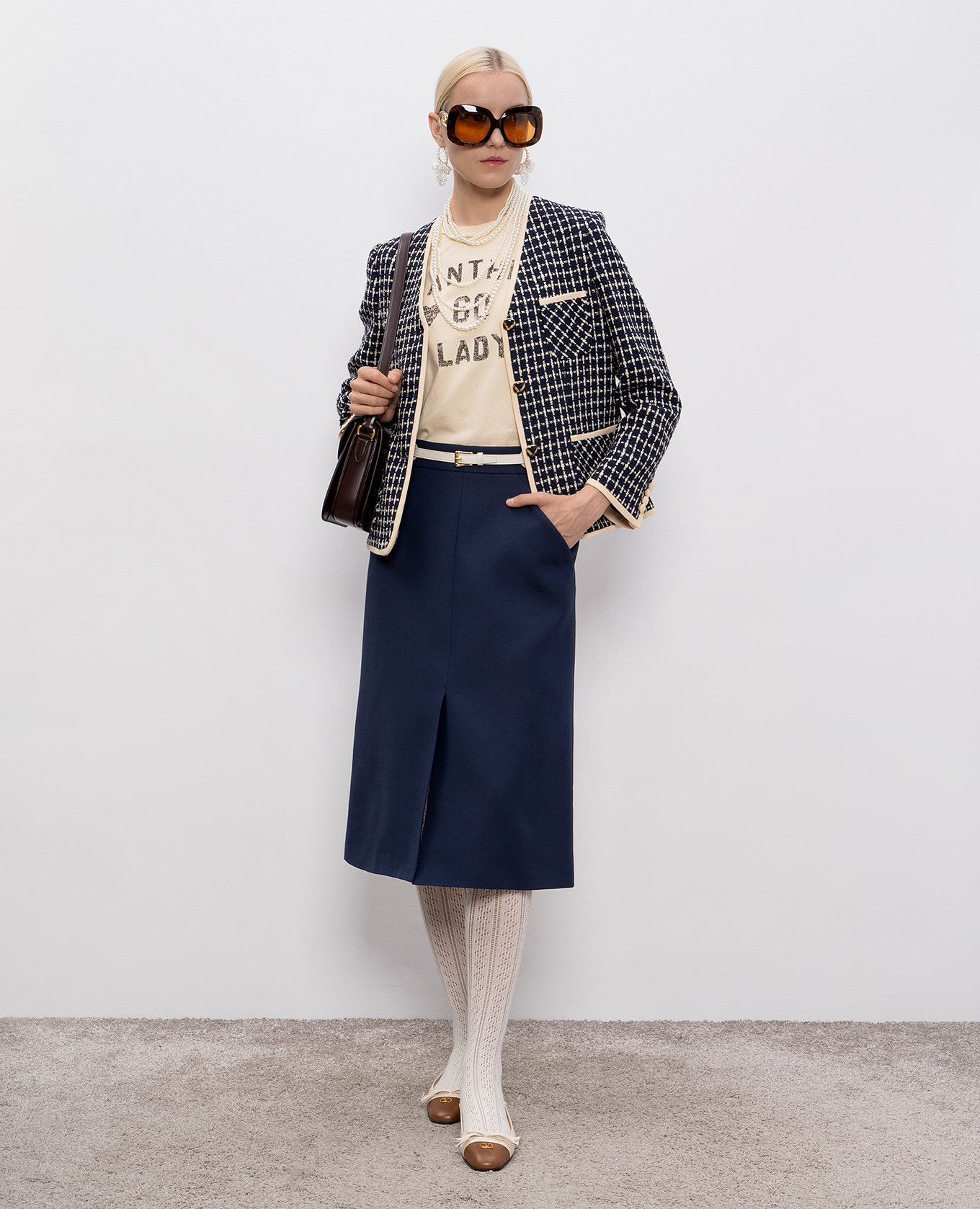 

Blue tweed jacket with checked wool Valentino