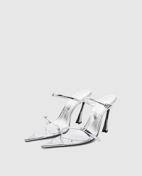 Thierry Mugler Silver leather mules with metallic trim MUSS24SC014CM012